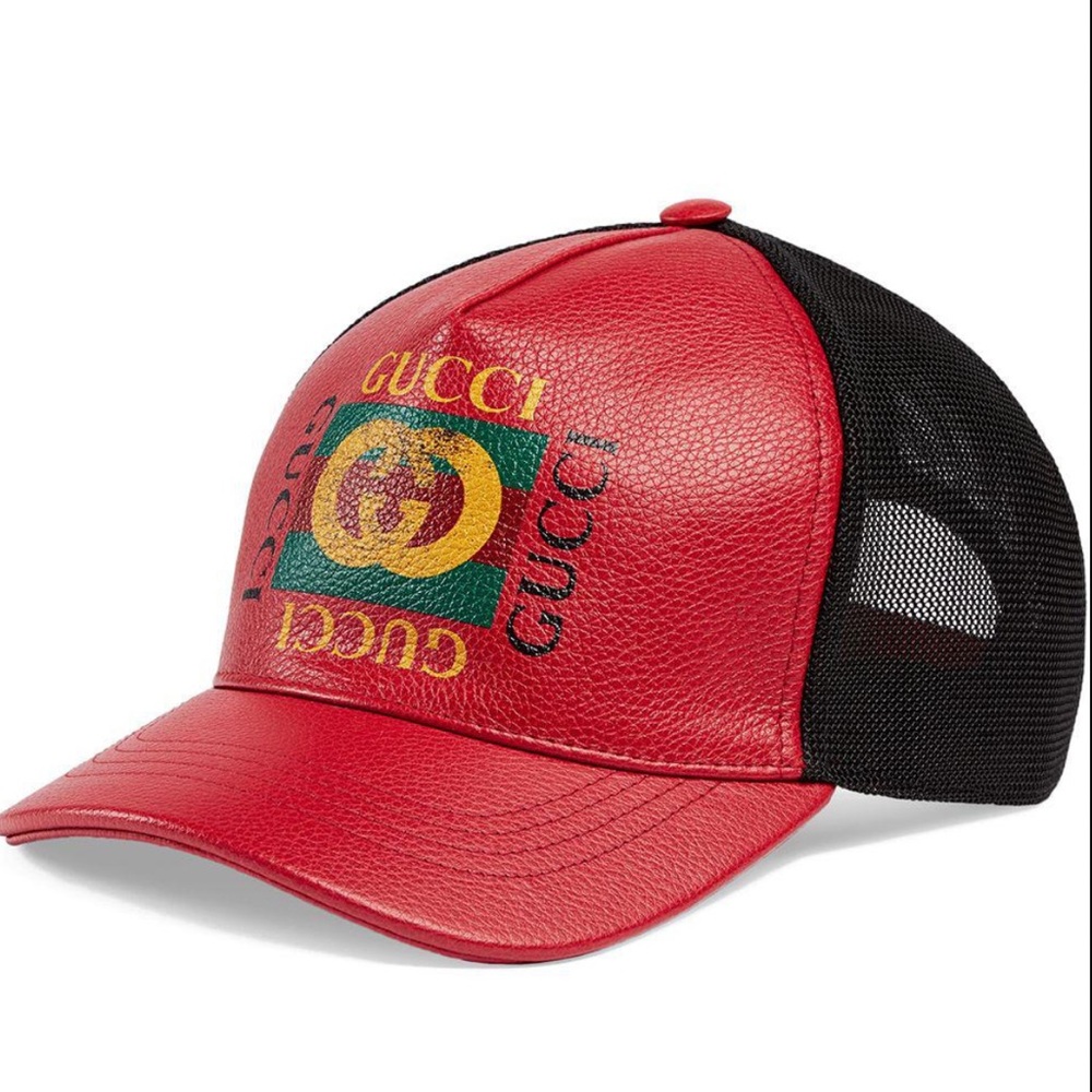 Gucci Red Leather Cap with Black Mesh